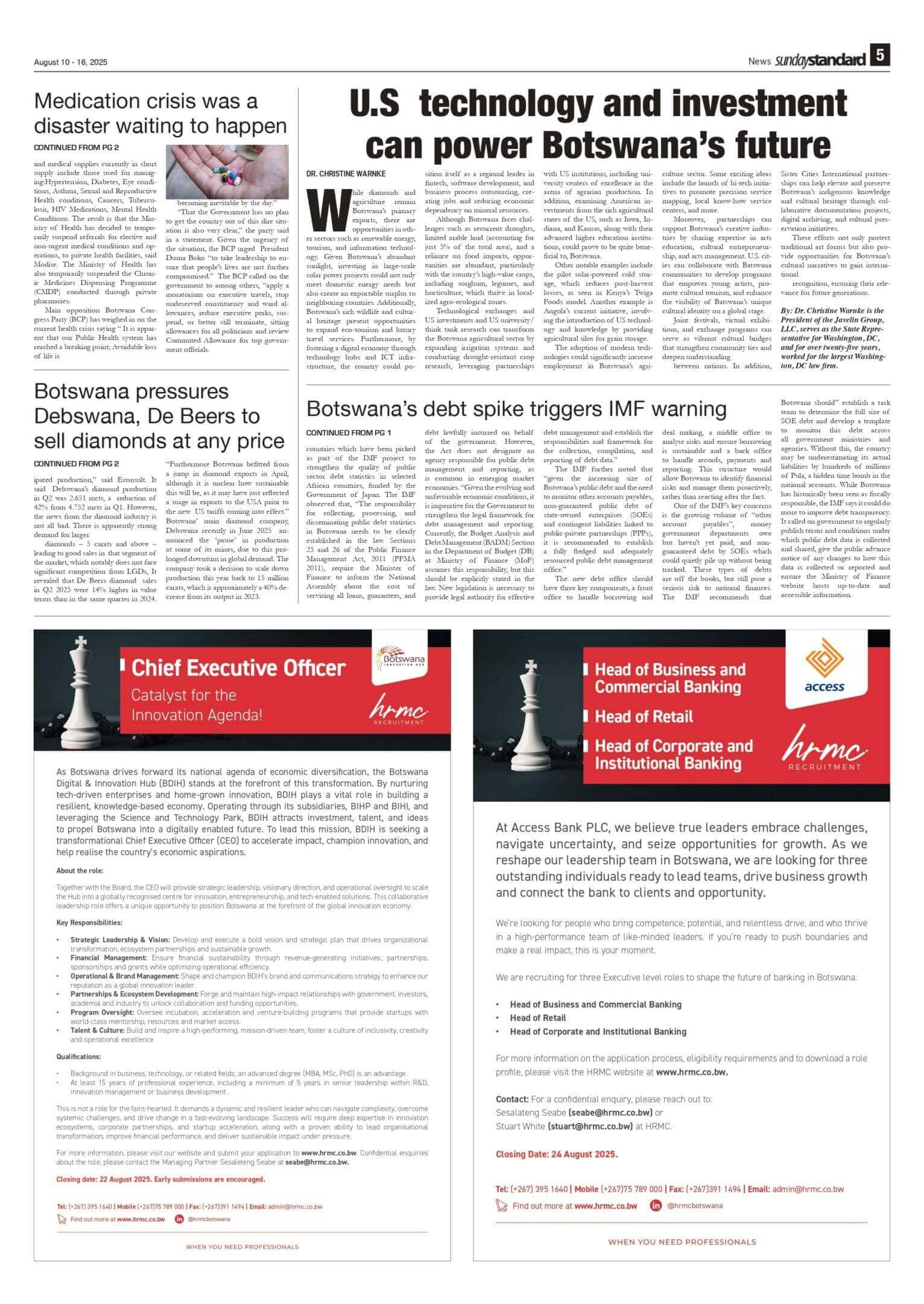 Newspaper page featuring articles and advertisements.